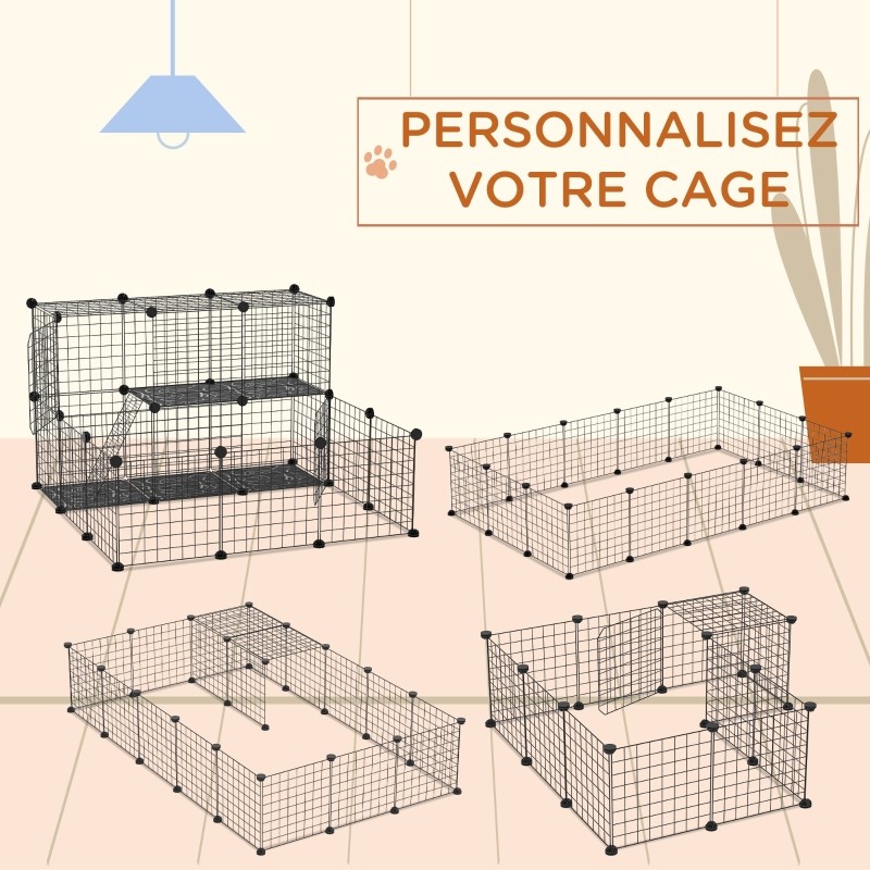 Enclos pour petits animaux parc pour chiot clôture pour animaux domestiques  modulable DIY105 x 105 x 70 cm noir